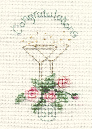 Derwentwater Designs Rose and Champagne Greeting Card Cross Stitch Kit - 12.5cm x 18cm
