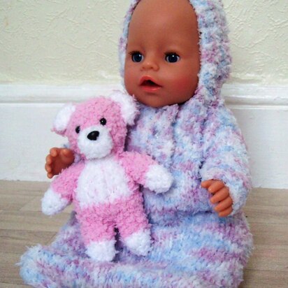 Dolls Hooded Sleeping bag & Teddy Bear Height 17" BB005