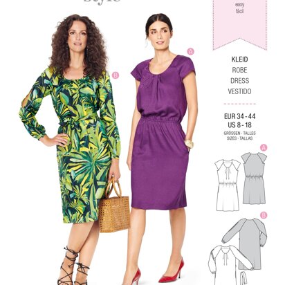 Burda Style Misses' Dress with Pleats at Neckline – Raglan Sleeves B6222 - Paper Pattern, Size 8-18