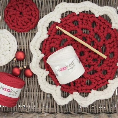 X - mas Doily and Coasters in Hoooked Zpagetti - Downloadable PDF