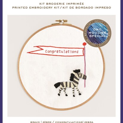 DMC Congratulations! Zebra (printed fabric, 7" hoop) Embroidery Kit -  35cm x 35cm 