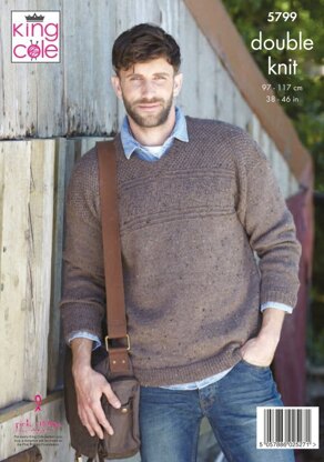 Mens Round and V Neck Sweaters in King Cole Homespun DK - P5799 - Leaflet