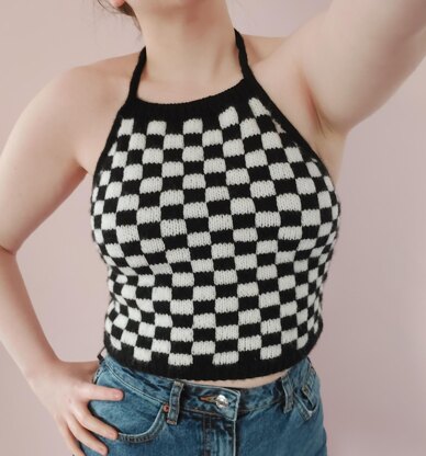 Harmon Halter Checkerboard Crop Top