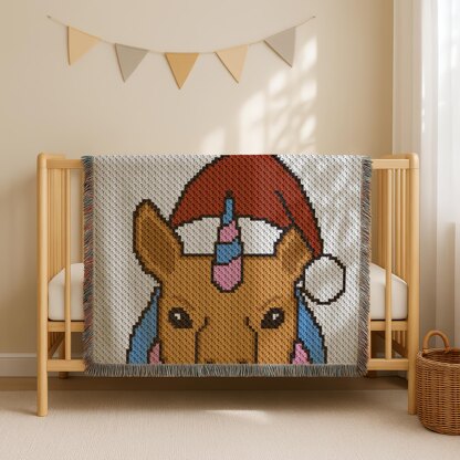 Unicorn Baby Blanket C2C CROCHET PATTERN Santa Hat