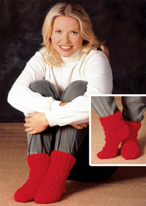 Red Hot Slipper Socks in Lion Brand Wool-Ease Thick & Quick - 1200AD