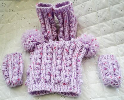 Dolls Clothes Knitting pattern, Bobble Cardigan, Hat and Boots