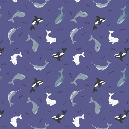 Whales on Indigo Blue with Pearl (SM42.2)