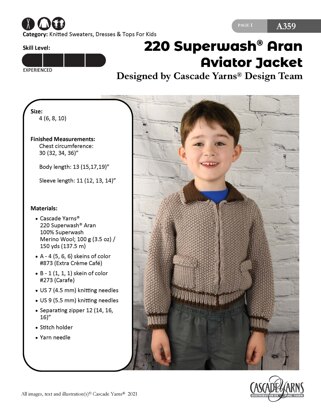 Aviator Jacket  in Cascade Yarns 220 Superwash® Aran - A359 - Downloadable PDF