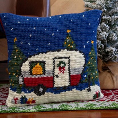 Holiday Camper Crochet Pillow