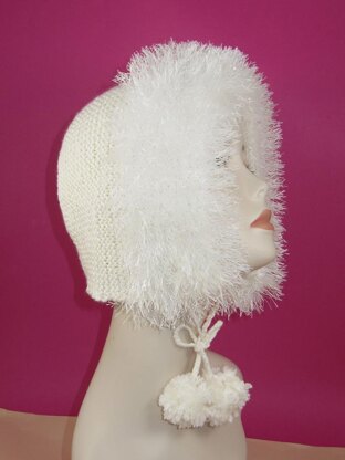 Faux Fur Trim Garter Stitch Bonnet Hat
