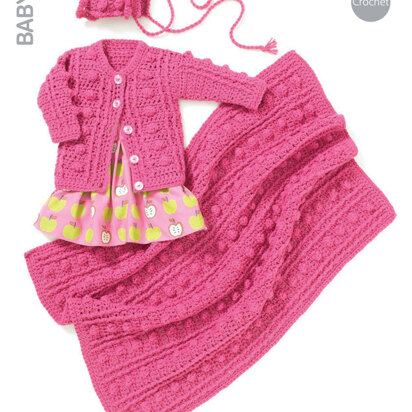 Round Neck Cardigan, Bonnet & Blanket in Hayfield Baby Aran - 4531