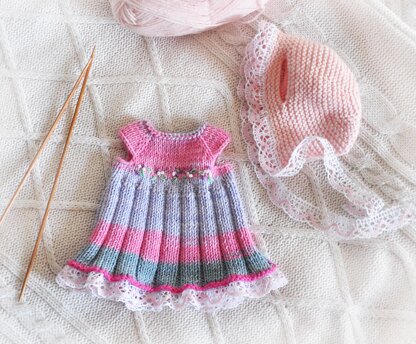 Teddy Bear and Doll Clothes: Dress and Bonnet