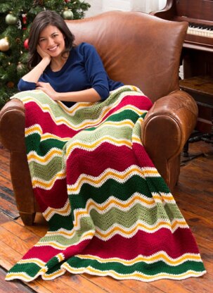 Holiday Chevron Throw in Red Heart Super Saver Economy Solids - LW4388