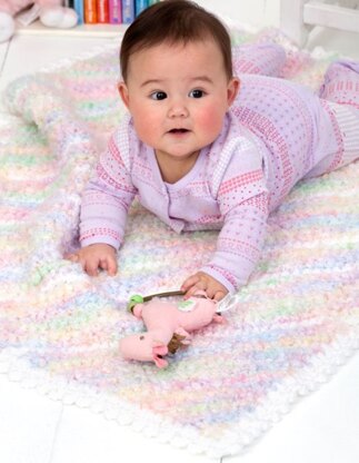 Diagonal Stripes Blanket  in Red Heart Baby Clouds Multis and Soft Baby Steps Solids - LW2589