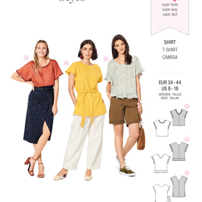 Burda Style Misses' Blouse Shirt – Over-cut Shoulders, V-neck in Front or Back B6204 - Paper Pattern, Size 8-18