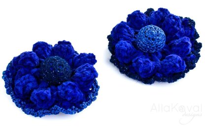 Royal Blue. Genia Crocheted Scarf & Flower Pins