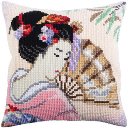 Collection D'Art Beautiful Japanese Lady Cross Stitch Cushion Kit - 40cm x 40cm