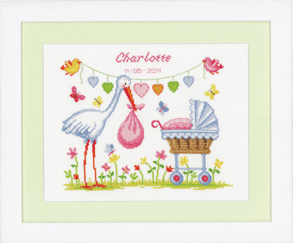 Vervaco Stork and Pram Birth Sampler Cross Stitch Kit