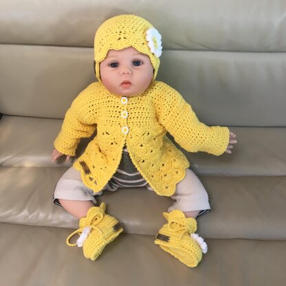 Daisy Baby Cardigan Hat and Booties Set