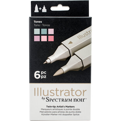 Crafter's Companion Spectrum Noir Illustrator Twin Tip Markers 6/Pkg - Tones