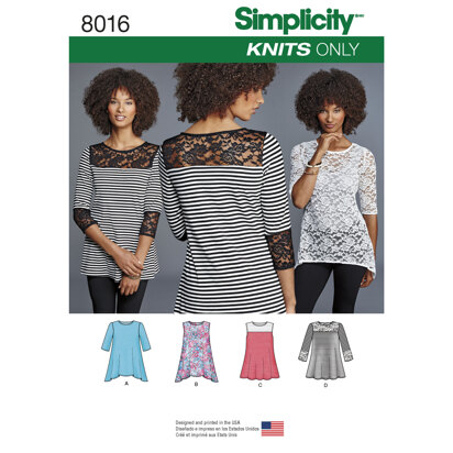 Simplicity Women's Knit Tops with Lace Variations 8016 - Paper Pattern, Size A (XXS-XS-S-M-L-XL-XXL)