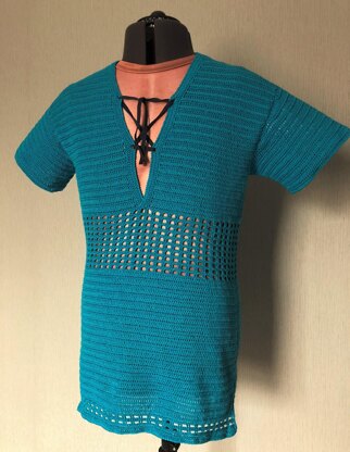 Men's Crochet Deep V T-Shirt