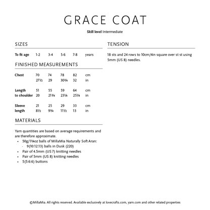 Grace Coat - Knitting Pattern for Kids in MillaMia Naturally Soft Aran