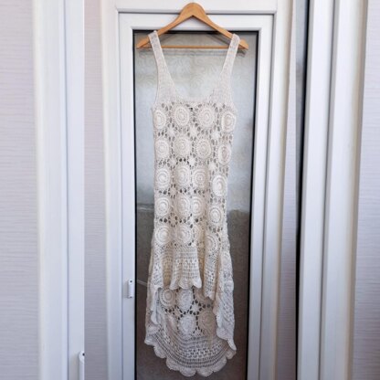 Crochet granny square high low dress.