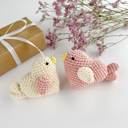 Bird crochet pattern keychain Amigurumi heart Bag charm Car mirror hanging decor