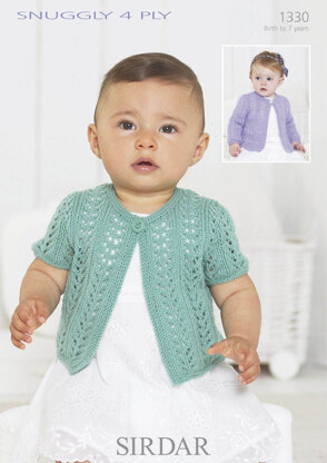 One Button Girl Cardigan in Sirdar Snuggly 4 Ply - 1330