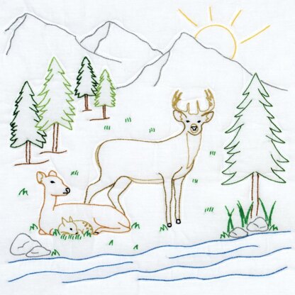 Jack Dempsey Stamped White Quilt Blocks 6Pkg - Deer - 18in x 18in