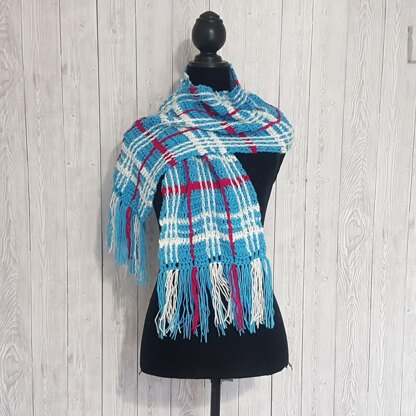 Crochet Tartan Plaid Shawl or Scarf