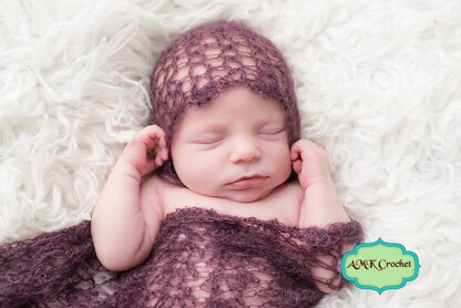 Newborn Dainty Lace Bonnet Hat and Photography Wrap