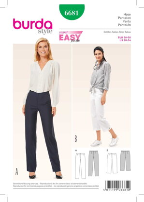 Burda Women's Trousers Sewing Pattern B6681 - Paper Pattern, Size 10-24