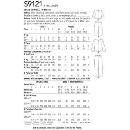 Simplicity Children's & Misses' Top & Pants S9121 - Paper Pattern, Size A (3 - 8 /XS-XL)