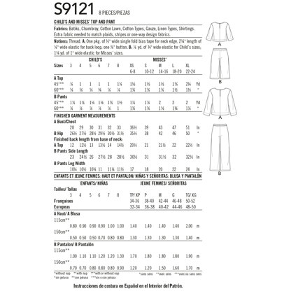 Simplicity Children's & Misses' Top & Pants S9121 - Paper Pattern, Size A (3 - 8 /XS-XL)