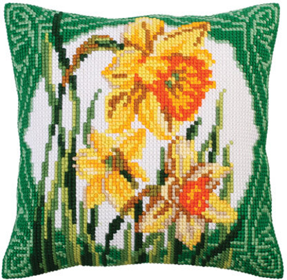 Collection D'Art Daffodils & Narcissus Cross Stitch Cushion Kit - 40cm x 40cm