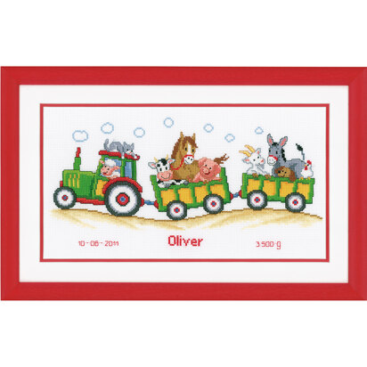 Vervaco Tractor Birth Sampler Cross Stitch Kit - 36cm x 19cm