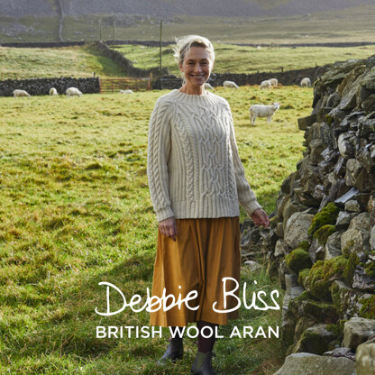 Cabled Raglan Sweater -  Jumper Knitting Pattern for Women in Debbie Bliss British Wool Aran by Debbie Bliss