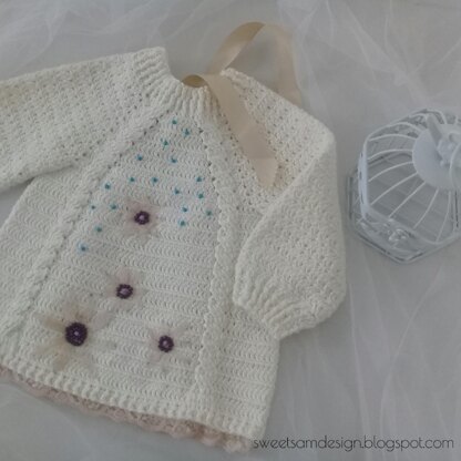 Braids & Lace Embellished Baby Sweater