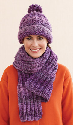 Rustic Ribbed Hat and Scarf in Lion Brand Tweed Stripes - L0611C ...