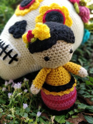 Carmencita and Dia de los Muertos Flower Skull crochet Amigurumi doll