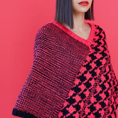 Poppin' Houndstooth Poncho - Free Knitting Pattern For Women in Paintbox Yarns Simply Aran