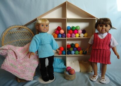 Yarn Shop Ladies with Basket and Afghan - Knitting Patterns fit American Girl and other 18-Inch Dolls