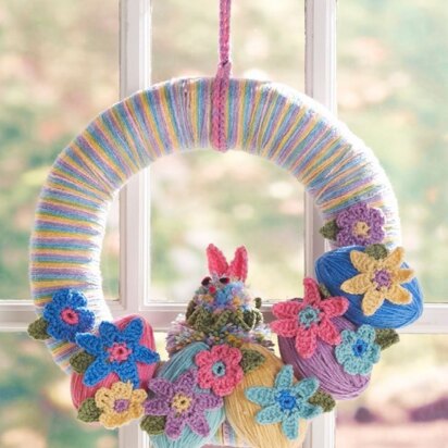 Easter Bunny Wreath in Red Heart Super Saver Economy Solids and Multis - LW3563