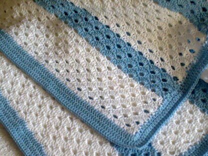 Baby Blanket White and Blue Rows