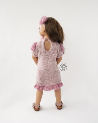 Pink rouse dress for doll 18 in