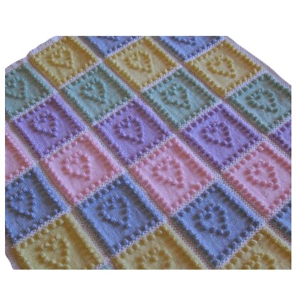 Heart Squares 1-piece Baby Blanket (Plain or Intarsia)