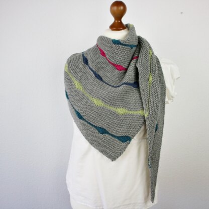 Knitting Pattern Asymmetrical Shawl Hip Hop with Short Row Stripes