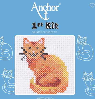 Anchor 1st Kit - Cat Cross Stitch Kit - 15cm x 15cm